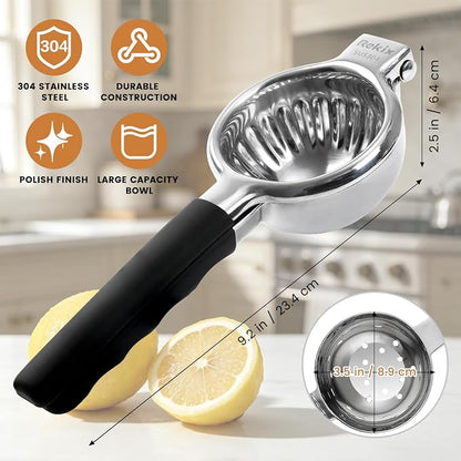 Rekix Stainless Steel Lemon Squeezer, Max Extraction Hand Press Lemon Juicer, Extra Large Orange Juicer, Manual Lime Squeezer, Handheld Citrus Fruit Squeezer for Kitchen Bar, Exprimidor De Limones