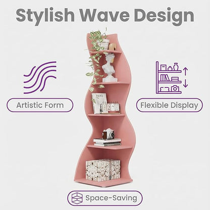Arvolia 70 Inch Corner Shelf Stylish Design,Modern 5-Tier Wall Corner Bookshelf,Stylish Corner Small Bookcase Storage Rack Plant Stand with Unique Shape for Home Office (Pink)