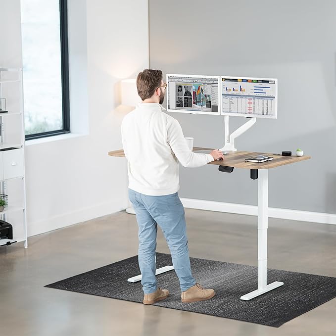 VIVO Electric 63 x 32 in Standing Desk, Memory Height Adjustment, 176 lb Frame Support, 2E Series, Reclaimed Wood Top White Frame, DESK-KIT-2EWP