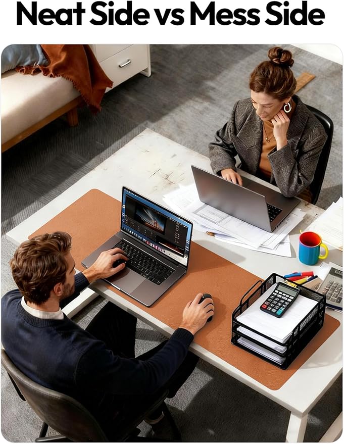 YSAGi Leather Desk Protector, Office Mat, Large Mouse Mat, Non-Slip PU Leather Blotter, Laptop Desk Pad, Waterproof Writing Pad for Office and Home (Brown, 47" x 17")