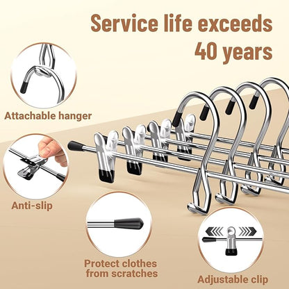 Pants Hangers Space Saving,Stackable Skirt Hangers with Clips, Hanging Closet Organizer and Storage,Clothes Hangers, College Dorm Essentials Apartment Essentials- 24 Pack