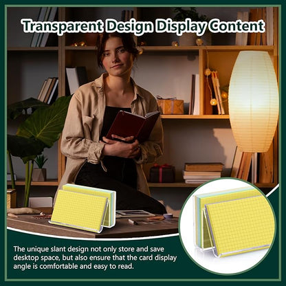 2 Pack Index Card Display Stand 4x6 Index Card Storage Box Flash Card Holder Acrylic Postcard Display Rack Notecard Organizer Business Card Stand for Desk Home Office(Transparent No Card)