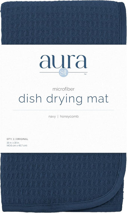 S&T INC. Dish Drying Mat, 16” x 18”, Absorbent Microfiber Kitchen Counter Mat, Dish Drying Pad for Dishes, Utensils, Pots and Pans, Large, Navy