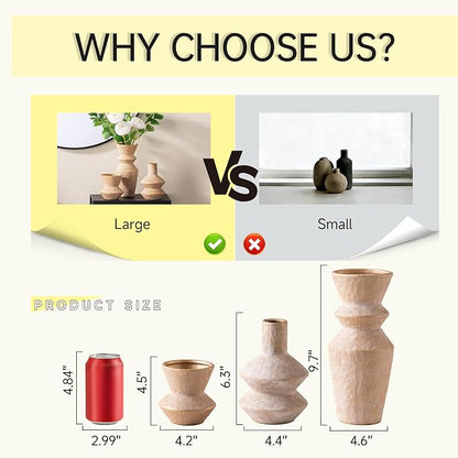 Ceramic Vase Home Table Decor - Gold Flower Vase Set of 3 Living Room Kitchen Decorations Farmhouse Modern Rustic Vases Decorative Centerpiece for Shelf Bedroom Office Bathroom Dining Coffee Desk