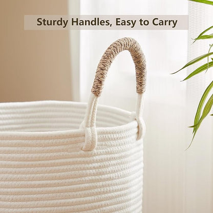 Hamper Laundry Basket Tall Woven Clothes Hamper for Baby Girls Nursery Kids Cotton Rope Blanket Basket in Living Room Bathroom Bedroom Brown 60L Large Capacity