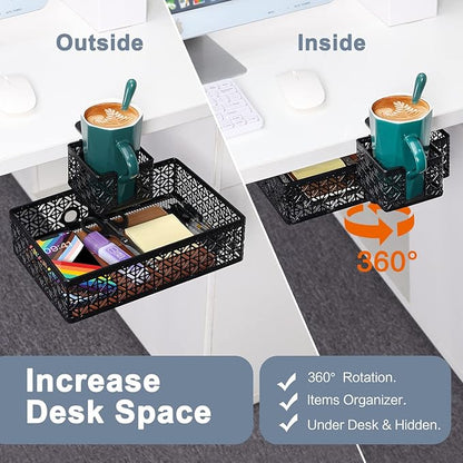 Black Modern Under Desk Drawer Organizer Clip-on Cup Holder & Phone Holder