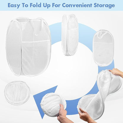 DUCOO Pop Up Laundry Hamper, 70L Collapsible Mesh Laundry Basket with Side Pocket, Foldable Dirty Clothes Hamper with Sturdy Reinforced Handles for Home Dorm Bedroom Travel Bathroom Storage, White
