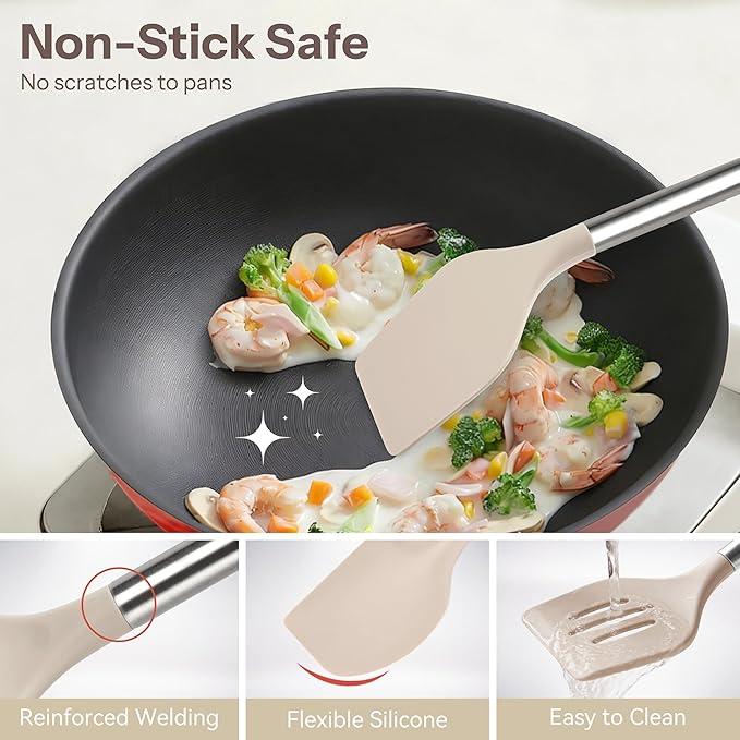 NCUE Silicone Cooking Utensils Set, 28 Pcs Kitchen Utensils Set 446°F Heat Resistant Spatula Set, Food Grade Silicone and Stainless Steel Handle Kitchen Gadgets for Nonstick Cookware BPA Free