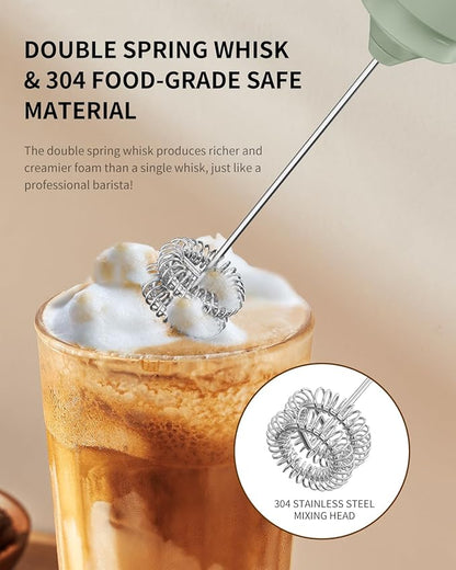 CIRCLE JOY Rechargeable Milk Frother Hanheld, Dual Ring Electric Coffee Frother, Portable Hand Frother Wand Drink Mixer for Matcha Lattes Cappuccino, Kitchen Gifts, Green