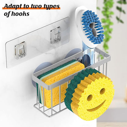 MURLONG Sponge Holder Smiley Face,Sink Caddy,Kitchen Organizer with 2 Suction Cups/1 Adhesive Strips,Designed for Sponge,Soap,Dish Brush,Scrubber - Gray