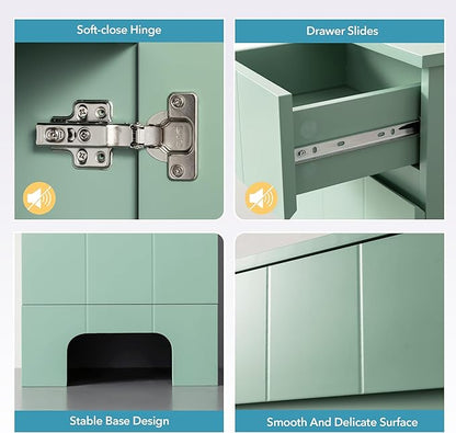 Small Bathroom Cabinet with Adjustable Shelves, Drawer, Anti-Tip Design, 14.96" L x 11.81" W x 32.09" H, Durable MDF for Bathroom, Kitchen, Laundry Storage, Soft-Close Door