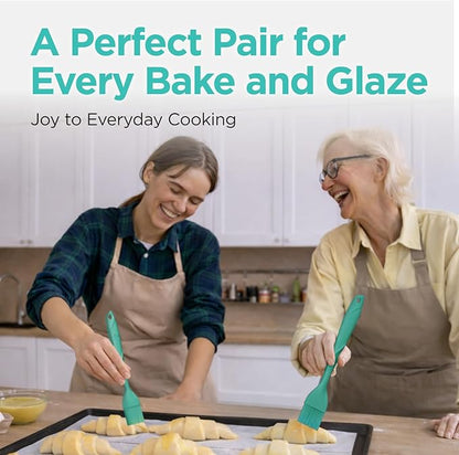Kitchen Mama WaltzGrip Platinum Silicone Basting Pastry Brush: Set of 2 Heat-Resistant Brushes Utensils for Cooking, Baking, Grilling, Barbecue, and Spreading Oil, Butter, Egg - Dishwasher-Safe (Teal)