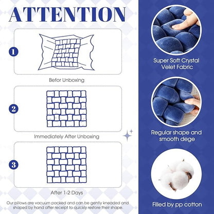 Wenqik 2 Pcs Knot Pillows Square Knotted Plush Throws Soft Accent Pillows Decoration Cushion for Couch Home Office Living Room Bedroom Bed Sofa Decor, 12'' x 13''(Blue,Crystal Velvet)