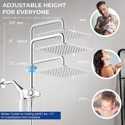 Ryamen Upgraded Dual Shower Heads Combo, 10 inch Filtered Shower Head with Handheld, 3-Way Rain Shower Head with Filters, 7 Settings Handheld Spray, High Pressure, Height Adjustable (Silver)
