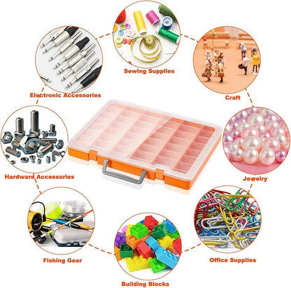 Bluedale 48 Grids Large Plastic Organizer Box with Adjustable Dividers, Beads Storage Containers Compartment Tackle Box Case for Crafts Hobby Small Parts Fishing Seeds Jewelry (Orange)