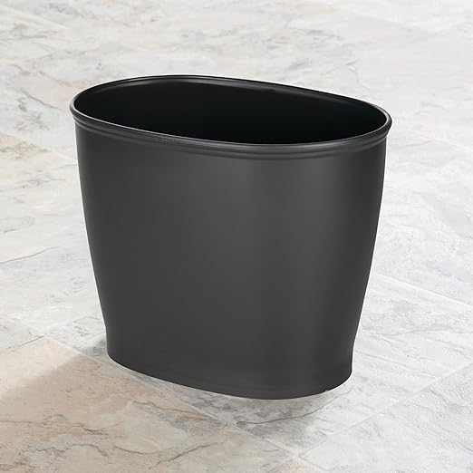 iDesign Slim Plastic Bathroom Trash Can, Small Garbage Bin for Bedroom, Office, Desk, Dorm, Black