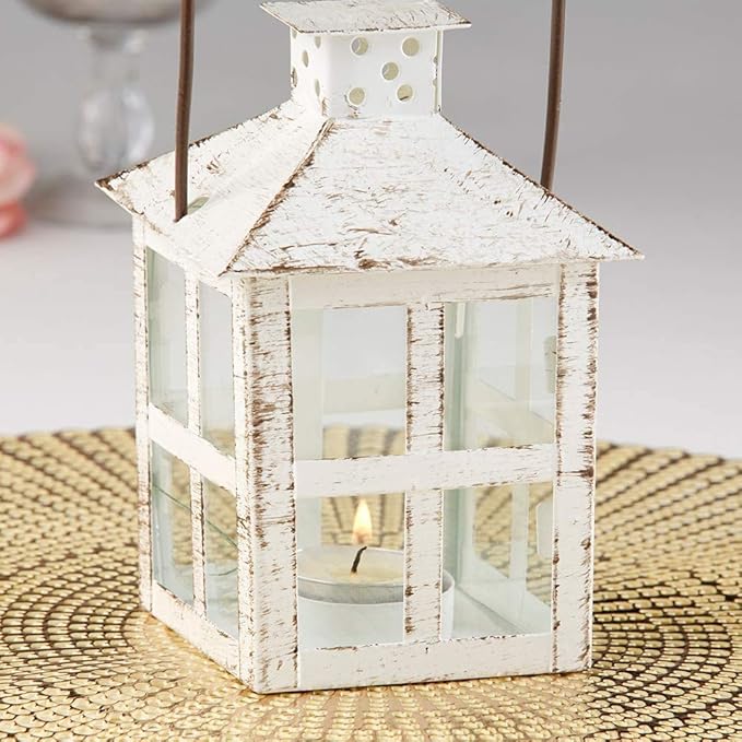 Kate Aspen White Vintage Distressed Rustic Candle Holder Decorative Lantern (6 Inch), Wedding Decoration, Centerpiece, Farmhouse Decor, Shelf Decor
