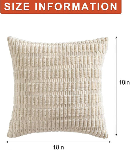 Aegero Pack of 2 Corduroy Decorative Throw Pillow Covers 18x18 Inch Soft Striped Pillow Covers Modern Farmhouse Home Decor for Sofa Living Room Couch Bed(Cream White)