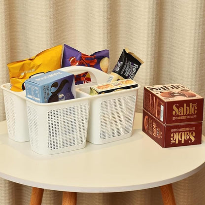 Plastic White Shower Caddy Basket, Divided Cleaning Portable Shower Basket with Handle Compartments Storage Organizer for Bathroom, College, Kitchen, Dorm Room Essentials