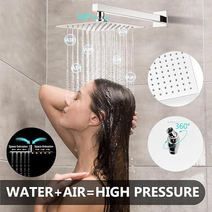 Shower Faucet Set Rainfall Shower System with Square Showerhead and Handle Set Fixture with 2 in 1 Function Handheld Sprayer Wall Mounted Trim Repair Kit Rough-in Valve 8 Inch Polish Chrome