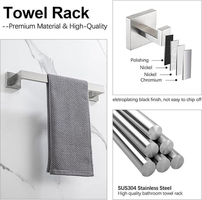 4-Pieces Bathroom Accessories Set, Towel Bar Towel Racks Towel Holder Toilet Paper Holder Stainless Steel Bathroom Hardware Set Wall Mounted Towel Racks for Bathroom, Brushed Nickel, 23 Inch