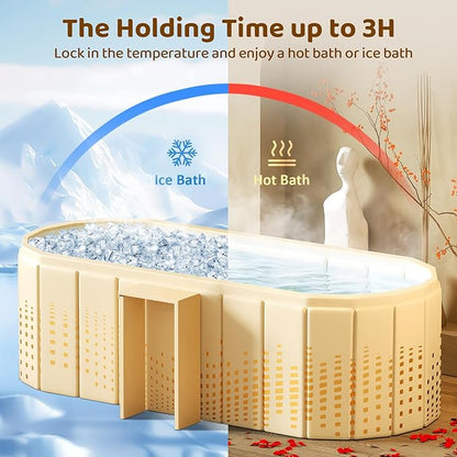 Portable Foldable Bathtub, Freestanding Bathtub No Installation, Bathroom SPA Soaking Bath Tub, Shower Stall Collapsible Hot & Ice Bath Tub (Yellow with Storage Rack, 59"L x 21.6"W x 19.6"H)
