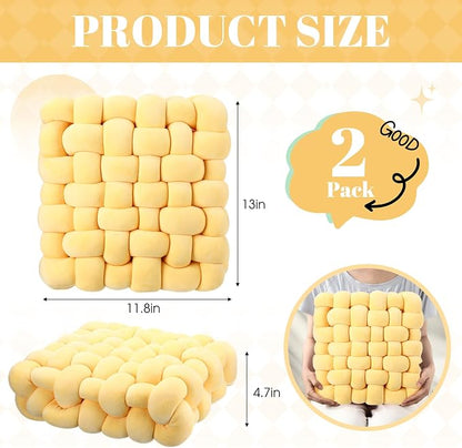 Wenqik 2 Pcs Knot Pillows Square Knotted Plush Throws Soft Accent Pillows Decoration Cushion for Couch Home Office Living Room Bedroom Bed Sofa Decor, 12'' x 13''(Goose Yellow,Crystal Velvet)
