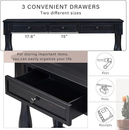 Knocbel Long Console Table with 3 Drawers & Bottom Open Shelf, Solid Wood Mediterranean Entry Sofa Table for Entryway Hallway Living Room, 63" W x 14.8" D x 30" H, Espresso