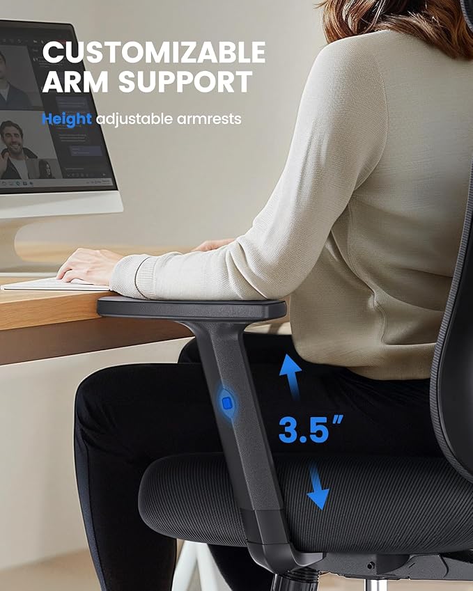 NOBLEWELL Ergonomic Office Chair with Padded Lumbar Support, 2D Headrest, Adjustable Armrests, Upgraded Contoured Seat Cushion, 130° Rocking Tilt, Computer Gaming Chair for Home Office