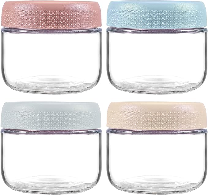 8 oz/250 ml Clear Glass Storage Canister with Airtight Lid, 4 Pack Small Cute Decorative Container Jar for Overnight Oats, Snacks, Yogurt, Cereal, Fruit, Salad, Spice, Sugar, Coffee, Tea