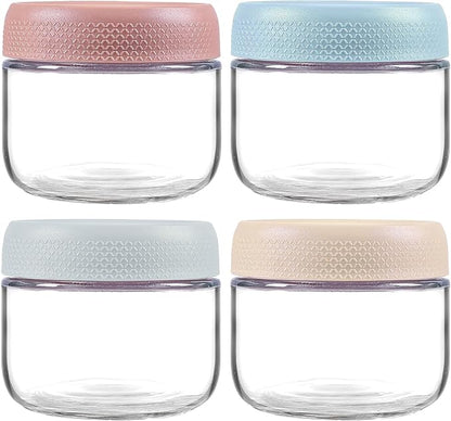 8 oz/250 ml Clear Glass Storage Canister with Airtight Lid, 4 Pack Small Cute Decorative Container Jar for Overnight Oats, Snacks, Yogurt, Cereal, Fruit, Salad, Spice, Sugar, Coffee, Tea