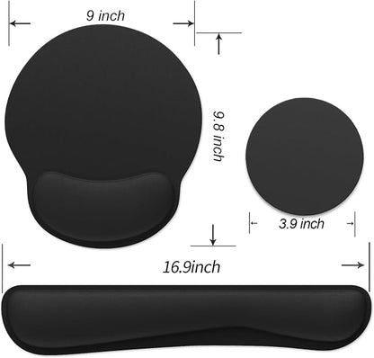Ergonomic Mouse Pad with Wrist Rest and Keyboard Wrist Rest, Mousepad and Wrist Rest for Computer Keyboard, Pain Relief, Non-Slip Rubber Base, Mouse Pad with Wrist Support for Gaming, Office, Black