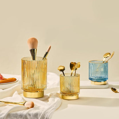 Makeup Brush Holder Organizer,Toothbrush Holders,Desk Pen Pencil Holder,Multifunctional Vintage Glass Brush Cup（S/Milky White/A3-US）