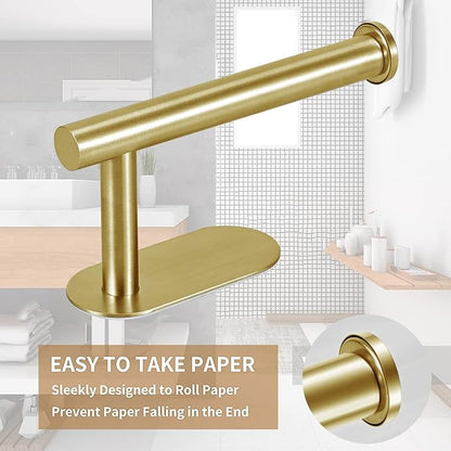 JOPOFI Toilet Paper Holder - Self Adhesive Toilet Paper Holder Wall Mount for Bathroom, Command Strip Stainless Steel Toilet Paper Roll Holder Stick On Wall, No Drilling - Brushed Gold（2 Pcs）