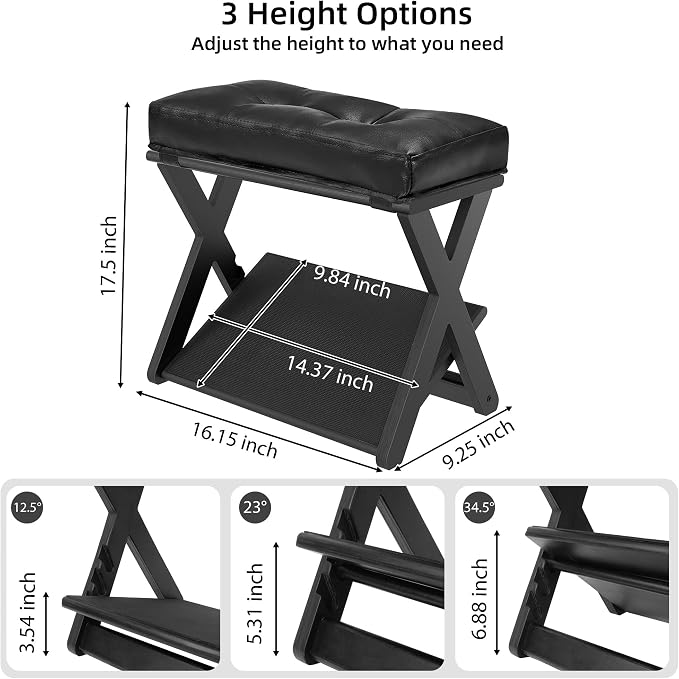 Adjustable Height Foot Rest Under Desk at Work, Double Step Wooden Under Desk Footrest, Non-Slip EVA Surface, Office Foot Stool for Posture Support, Leg Relief, Home Office & Gaming-Black