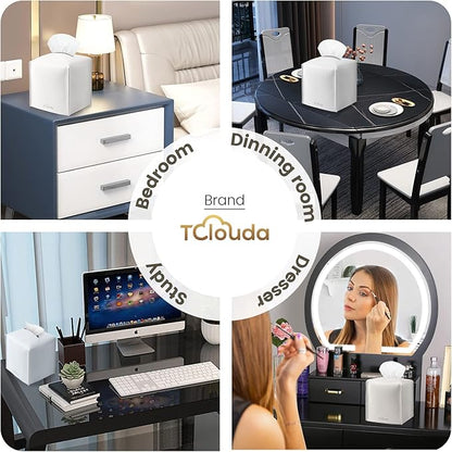 Tissue Box Cover, Tclouda, Modern PU Leather Square Tissue Box Holder for Creative Decorative, 2 Pack, Ideal for Bathrooms/Office/Car/Nightstand/Outdoor Tent/Dining Table, 5"X5"X5", Double White