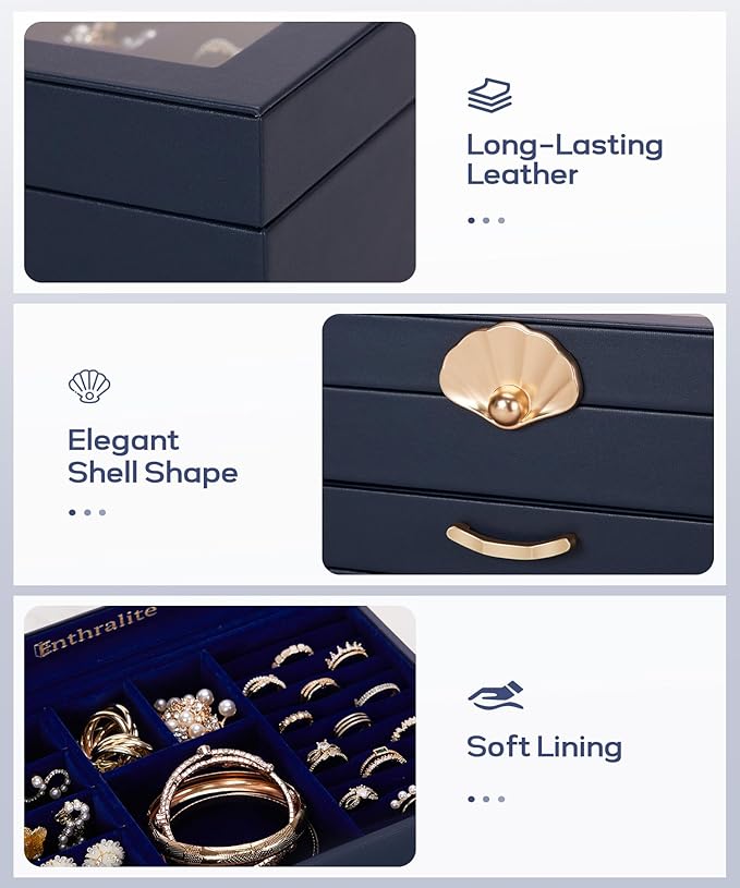 Jewelry Box with 1 Drawers: Display Organizer for Earrings Necklaces - Gifts for Girls Women (Dark Blue)
