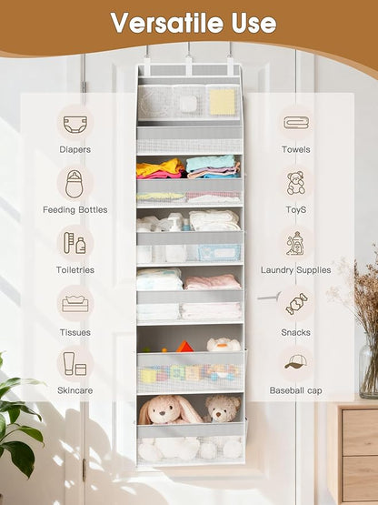 Criusia 2 Pack Over The Door Organizer, Heavy-Duty 6-Shelf Hanging Storage with 13 Mesh Pockets, 55lbs Capacity Behind The Door Storage for Nursery, Bathroom, Bedroom, and Dorm, Grey