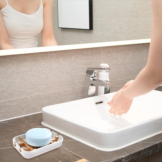 Soap Dishes for Bar Soap,2Pcs/Set Bathroom Soap Holder, Bamboo Soap Dishes Holder for Bathroom Shower, Sink Soap Dish, White&Black Soap Tray（White&Black）