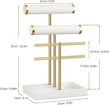 3 Tier Bracelet Holder Display - Detachable T Bar White Velvet Bracelet Holder, Jewelry Holder Organizer for Bracelet, Necklace, Earrings, Rings
