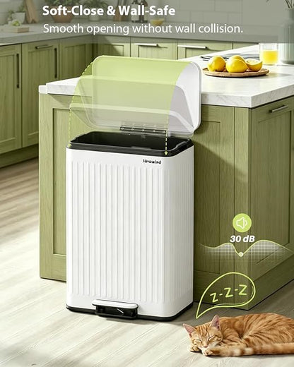 Lovewind Kitchen Trash Can, 18.5 Gallon / 70L Large Kitchen Garbage Can with Soft Close Lid – Pet Resistant, Removable Inner Bucket, Stainless Steel Trash Bin Perfect for Big Families, White