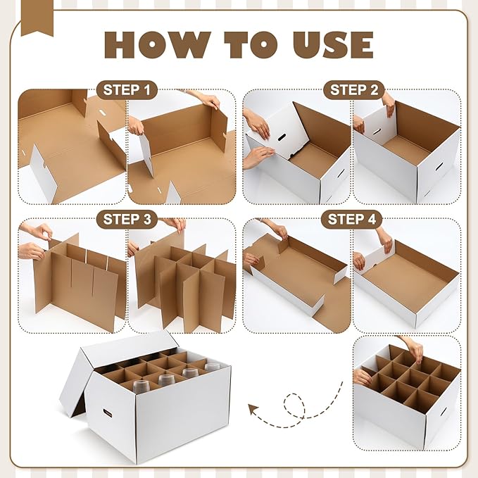 4 Pack Wine Glass Moving Boxes Kitchen Moving Boxes with Handle Kitchen Kit with Lid for Dish Glassware(White,20 x 15 x 12 Inches)