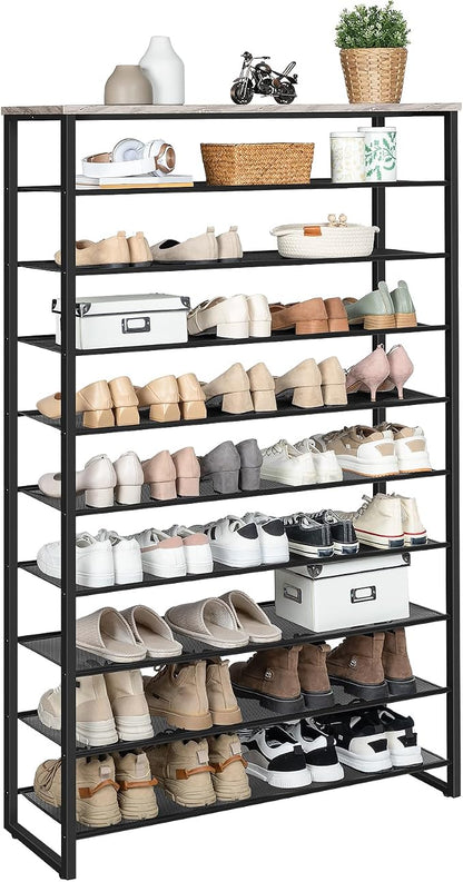 HOOBRO 10-Tier Shoe Rack for Entryway, 39.4" L Shoe Storage Organizer, Large Capacity Shoe Shelf for Closet, Front Door Entrance, Hallway, Holds 45-50 Pairs of Shoes, Greige and Black BG171XJ01
