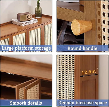 8 Tiers Shoe Cabinet with Acrylic Doors, Large Capacity Bamboo Shoe Cabinet, 40-45 Pairs Shoe Rack, Free Standing Shoe Rack,Entrance for Hallway Living Room (Brown)