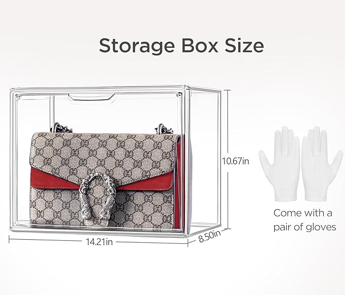 HBlife 7 Pack Purse Storage Organizer for Closet, Large Clear Stackable Handbag Display Case Box with Magnetic Door for Collectibles, Cosmetics, Women Heels and Toys