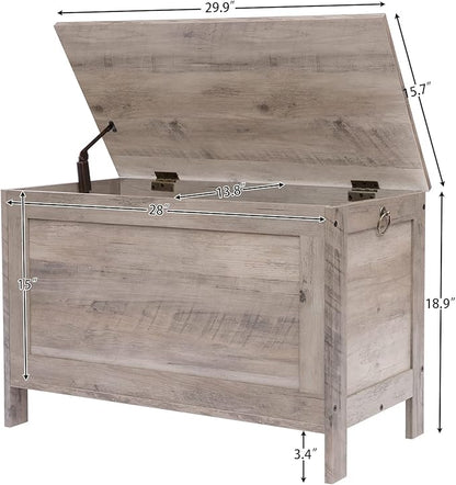 HOOBRO Toy Box, Retro Wooden Look Storage Chest with Safety Hinge, Entryway Storage Bench Supports 220 lb, 29.9 x 15.7 x 18.9 Inches Toy Chest Organizer, Easy Assembly (Greige) BG75CW01G1