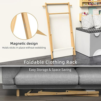 Kids Clothing Rack, Small Clothes Rack for Toddler Pets, Kids Dress Up Rack with Storage Shelf & Double Rods, Foldable Kids Clothes Rack for Nursery Child's Room (Small Size)