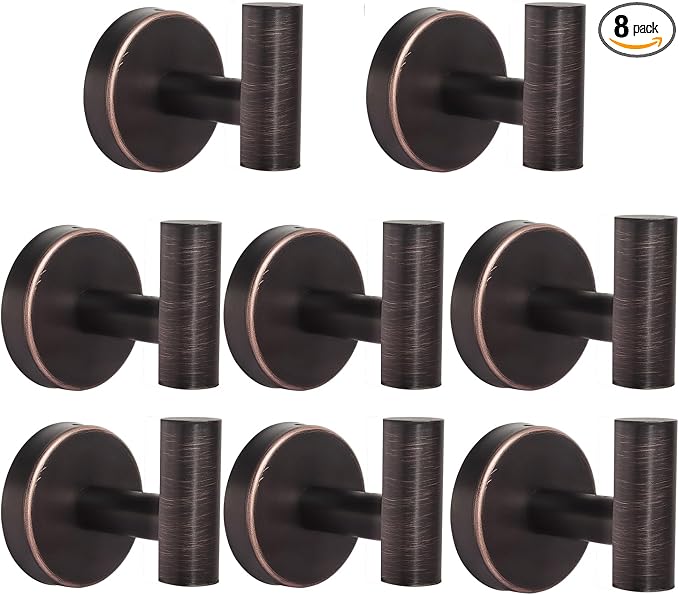 8 Pcs Bathroom Robe Towel Hooks Coat Wall Hook Stainless Steel Heavy Duty Door Hanger Towel Robe Clothes Cabinet Closet Sponges Hook for Bathroom Bedroom Kitchen Hotel Pool (Red Bronze)