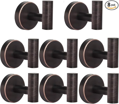 8 Pcs Bathroom Robe Towel Hooks Coat Wall Hook Stainless Steel Heavy Duty Door Hanger Towel Robe Clothes Cabinet Closet Sponges Hook for Bathroom Bedroom Kitchen Hotel Pool (Red Bronze)