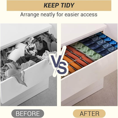 PINGMIC Gray Sock Organizer Divider 4 Pack - 24 Cell Foldable Closet Storage, Tie Organizer For Men Boxes for Socks, Ties, Belts